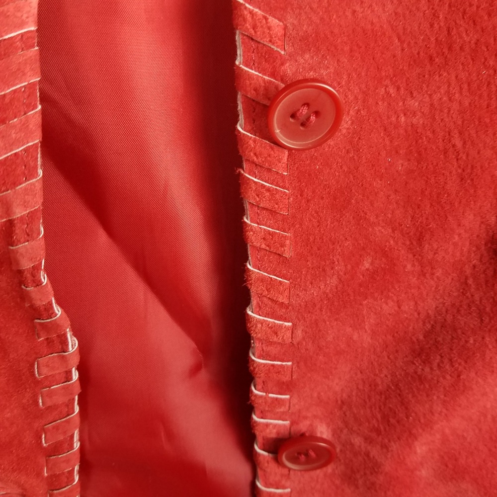Brandon Thomas Red Suede Leather‎ Jacket Women PL Whipstitch Detail - Picture 6 of 10